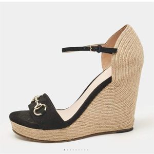 Gucci Black and Beige Wedge Sandals